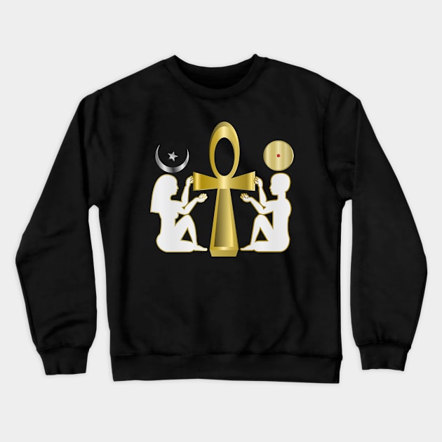 Gold Ankh Male Female - White Crewneck Sweatshirt by geodesyn